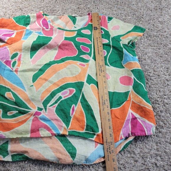 Christian Siriano Top Womens 1X 100% Linen Bold Bright Short Sleeve Colorful - Picture 5 of 8